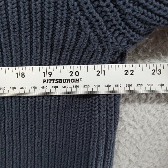 LL Bean Jacket Mens Large Navy Blue Chunky Cable Knit Zip Up Sweater Grandpacore - Picture 4 of 6